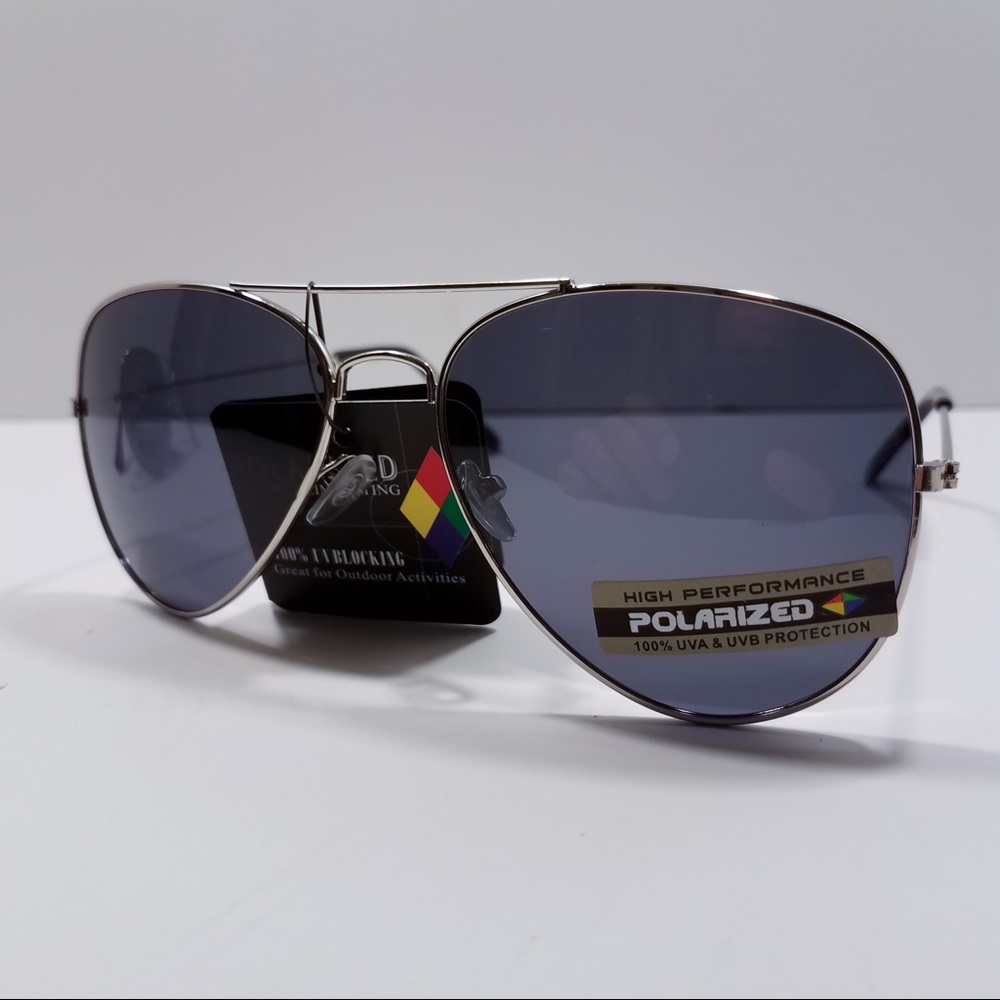New Black Polarized Chrome Aviator Sunglasses